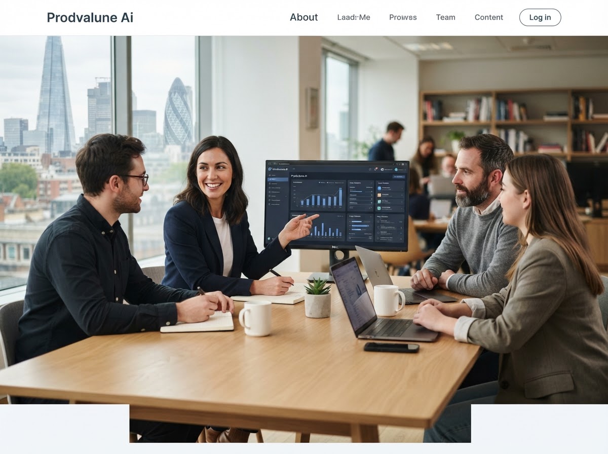 Retraits Prodvalune Ai team reviewing predictive analytics reporting